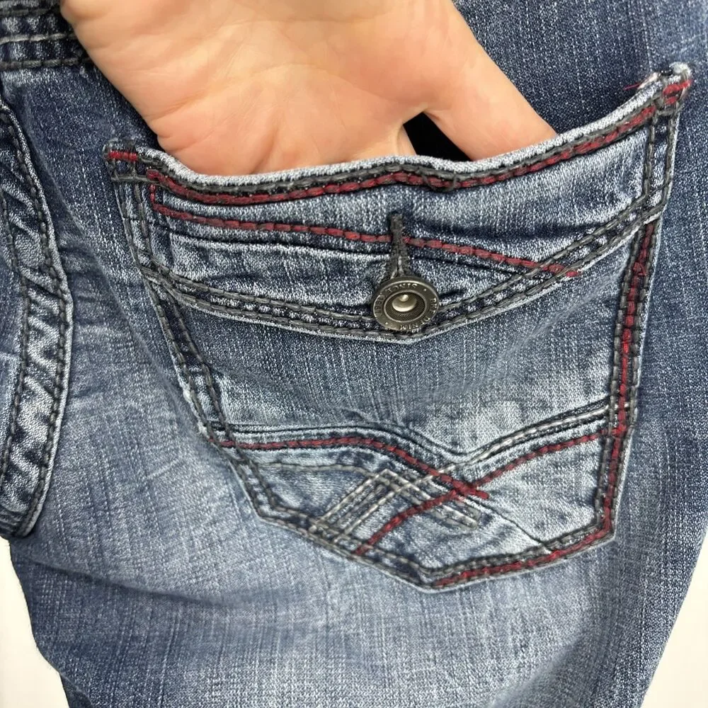 BKE Jeans Mens 32 Jake Straight Leg Blue Denim Stretch Whisker Faded Casual